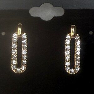 Gold CZ Paperclip Link Drop Earrings Sparkle Dangle NWT